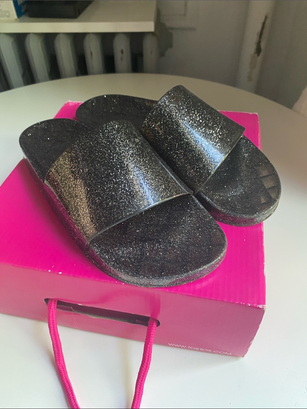 Glitter Slide Sandals - Black Sparkle